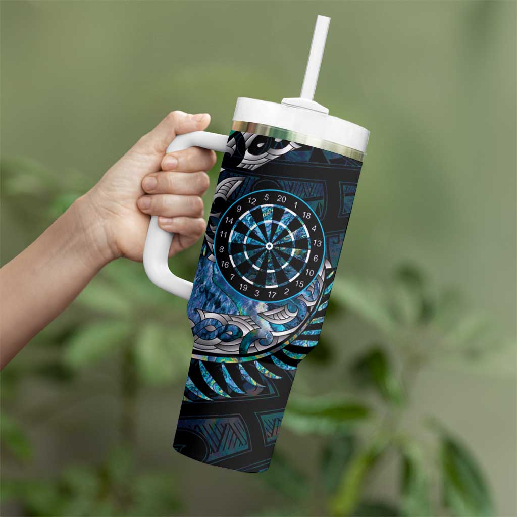 New Zealand Darts Personalised Tumbler With Handle Aotearoa Silver Fern Blue Papua Shell Spirit LT9 - Polynesian Pride