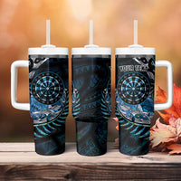 New Zealand Darts Personalised Tumbler With Handle Aotearoa Silver Fern Blue Papua Shell Spirit LT9 - Polynesian Pride