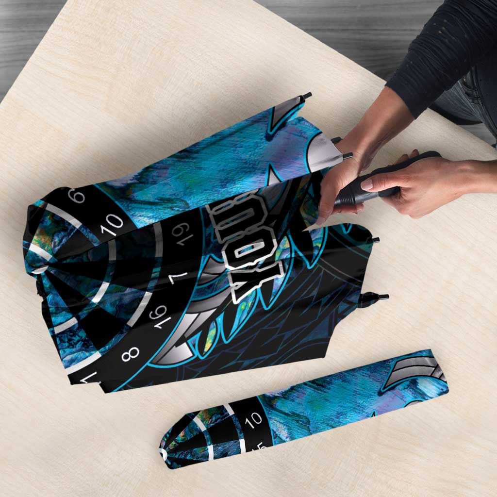 New Zealand Darts Personalised Umbrella Aotearoa Silver Fern Blue Papua Shell Spirit - Polynesian Pride