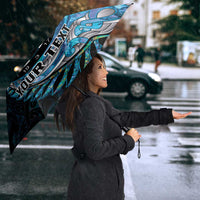 New Zealand Darts Personalised Umbrella Aotearoa Silver Fern Blue Papua Shell Spirit - Polynesian Pride