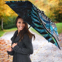 New Zealand Darts Personalised Umbrella Aotearoa Silver Fern Blue Papua Shell Spirit - Polynesian Pride