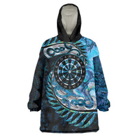 New Zealand Darts Personalised Wearable Blanket Hoodie Aotearoa Silver Fern Blue Papua Shell Spirit