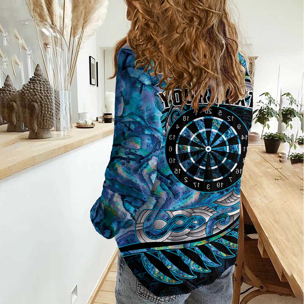 New Zealand Darts Personalised Women Casual Shirt Aotearoa Silver Fern Blue Papua Shell Spirit LT9 - Polynesian Pride