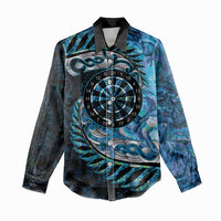 New Zealand Darts Personalised Women Casual Shirt Aotearoa Silver Fern Blue Papua Shell Spirit LT9 - Polynesian Pride
