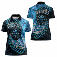New Zealand Darts Personalised Women Polo Shirt Aotearoa Silver Fern Blue Papua Shell Spirit