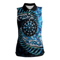 New Zealand Darts Personalised Women Sleeveless Polo Shirt Aotearoa Silver Fern Blue Papua Shell Spirit LT9 Female Blue - Polynesian Pride