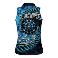 New Zealand Darts Personalised Women Sleeveless Polo Shirt Aotearoa Silver Fern Blue Papua Shell Spirit LT9 - Polynesian Pride