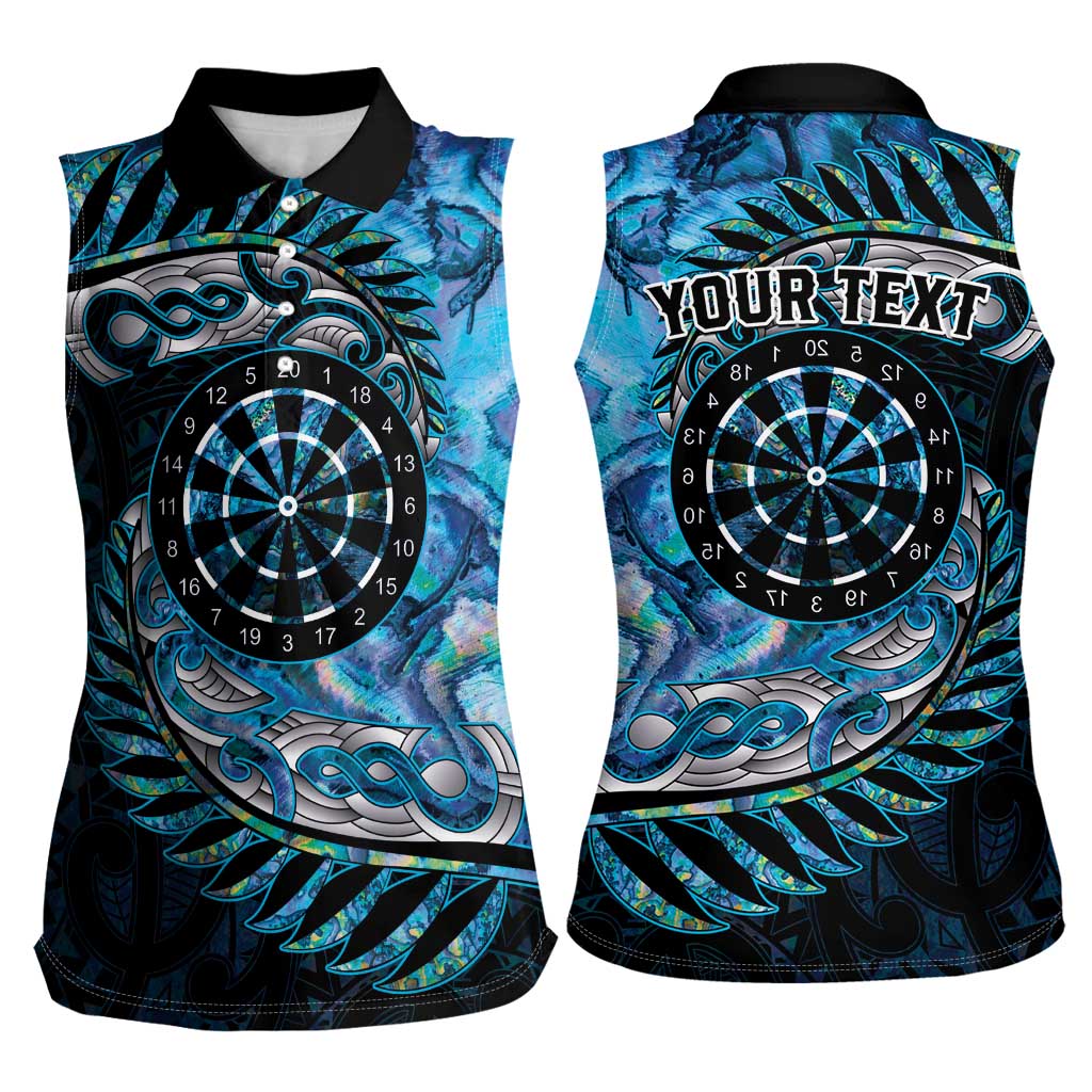 New Zealand Darts Personalised Women Sleeveless Polo Shirt Aotearoa Silver Fern Blue Papua Shell Spirit LT9 - Polynesian Pride
