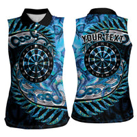 New Zealand Darts Personalised Women Sleeveless Polo Shirt Aotearoa Silver Fern Blue Papua Shell Spirit LT9 - Polynesian Pride
