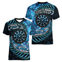 New Zealand Darts Personalised Women V-Neck T-Shirt Aotearoa Silver Fern Blue Papua Shell Spirit LT9 - Polynesian Pride