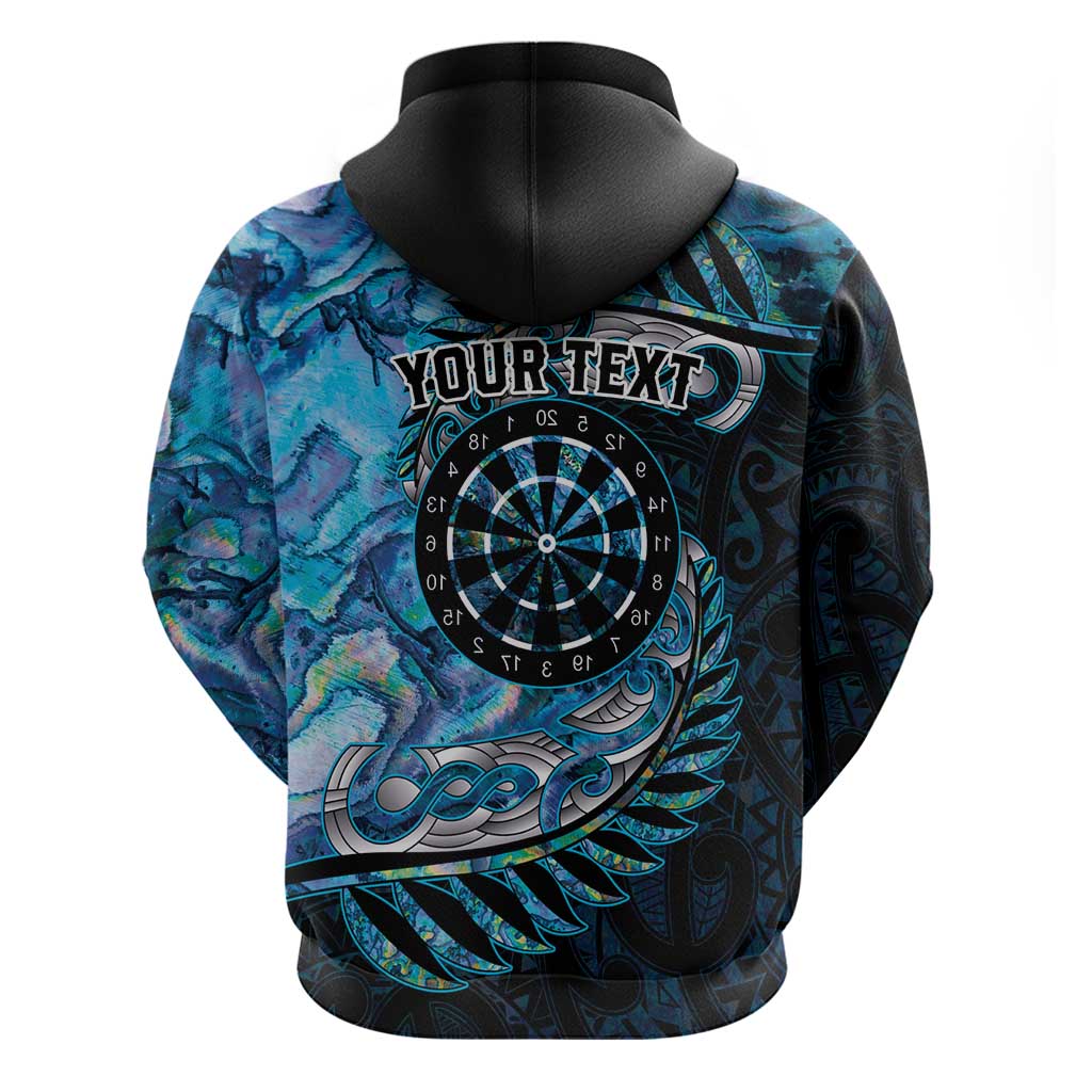 New Zealand Darts Personalised Zip Hoodie Aotearoa Silver Fern Blue Papua Shell Spirit