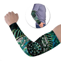New Zealand Darts Personalised Arm Sleeves Aotearoa Silver Fern Green Papua Shell Spirit - Polynesian Pride