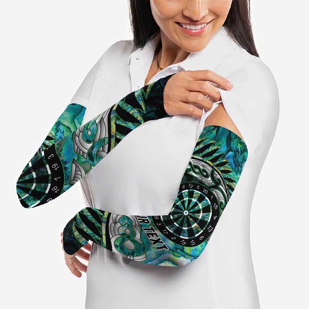 New Zealand Darts Personalised Arm Sleeves Aotearoa Silver Fern Green Papua Shell Spirit - Polynesian Pride