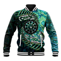 New Zealand Darts Personalised Baseball Jacket Aotearoa Silver Fern Green Papua Shell Spirit LT9 Unisex Green - Polynesian Pride