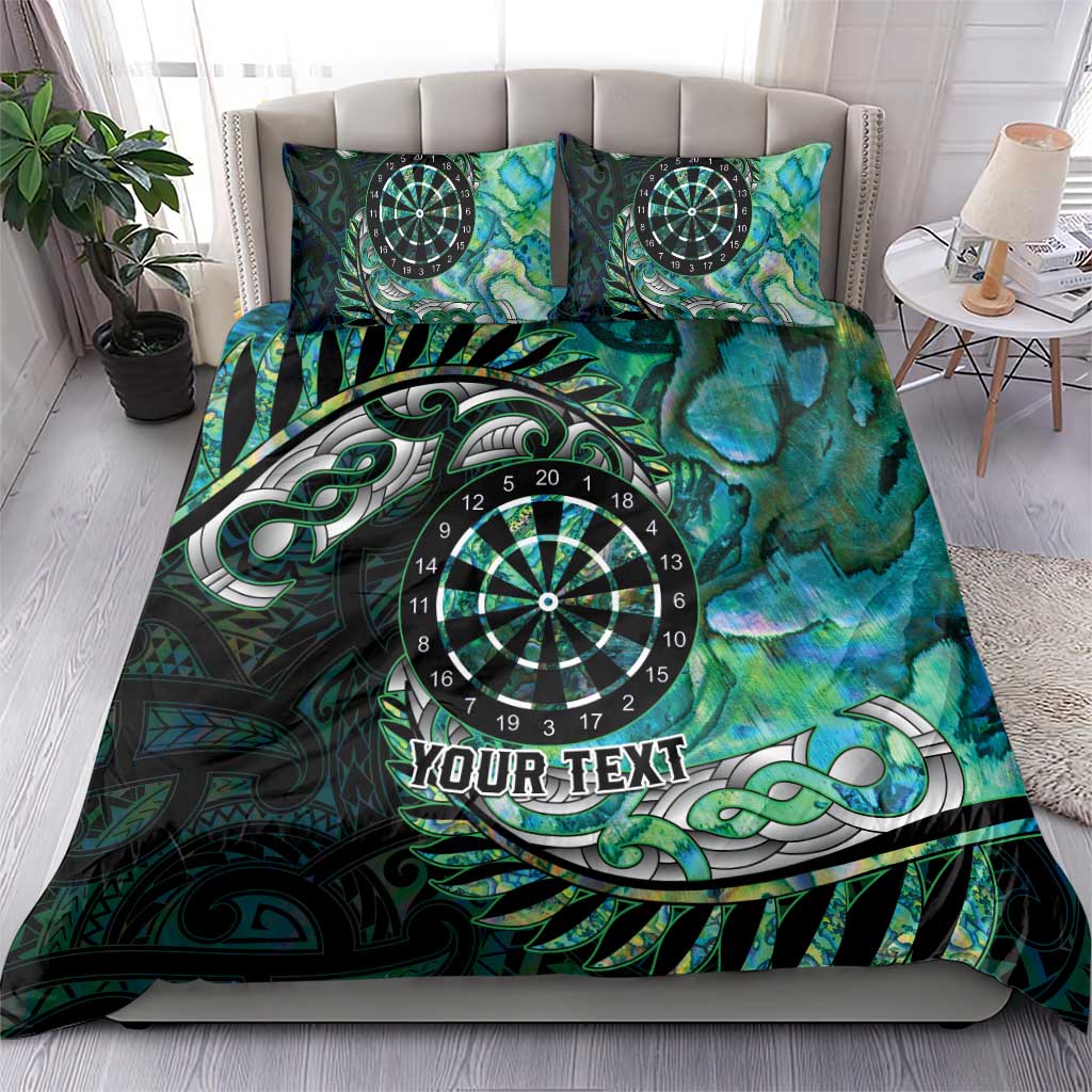 New Zealand Darts Personalised Bedding Set Aotearoa Silver Fern Green Papua Shell Spirit