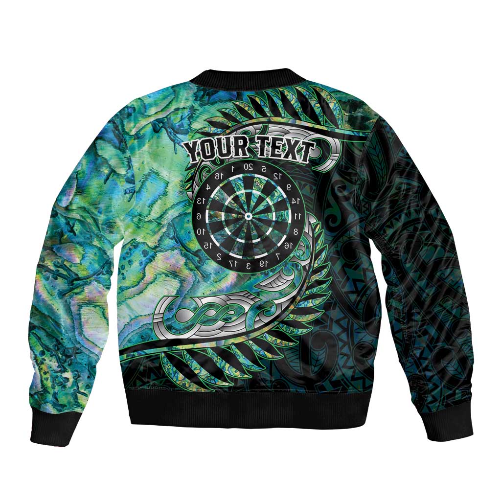 New Zealand Darts Personalised Bomber Jacket Aotearoa Silver Fern Green Papua Shell Spirit LT9 - Polynesian Pride