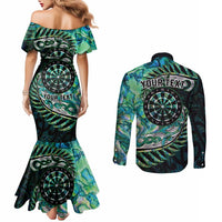 New Zealand Darts Personalised Couples Matching Mermaid Dress and Long Sleeve Button Shirt Aotearoa Silver Fern Green Papua Shell Spirit LT9 - Polynesian Pride
