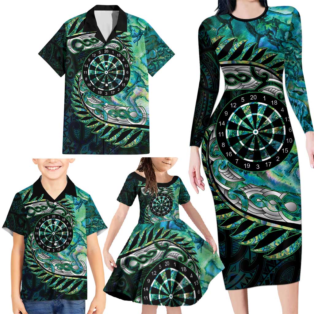 New Zealand Darts Personalised Family Matching Long Sleeve Bodycon Dress and Hawaiian Shirt Aotearoa Silver Fern Green Papua Shell Spirit LT9 - Polynesian Pride