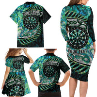 New Zealand Darts Personalised Family Matching Long Sleeve Bodycon Dress and Hawaiian Shirt Aotearoa Silver Fern Green Papua Shell Spirit LT9 - Polynesian Pride