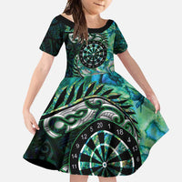 New Zealand Darts Personalised Family Matching Mermaid Dress and Hawaiian Shirt Aotearoa Silver Fern Green Papua Shell Spirit LT9 Daughter's Dress Green - Polynesian Pride