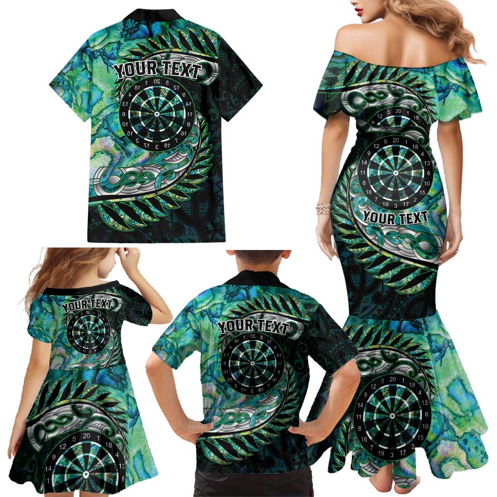 New Zealand Darts Personalised Family Matching Mermaid Dress and Hawaiian Shirt Aotearoa Silver Fern Green Papua Shell Spirit LT9 - Polynesian Pride