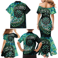 New Zealand Darts Personalised Family Matching Mermaid Dress and Hawaiian Shirt Aotearoa Silver Fern Green Papua Shell Spirit LT9 - Polynesian Pride