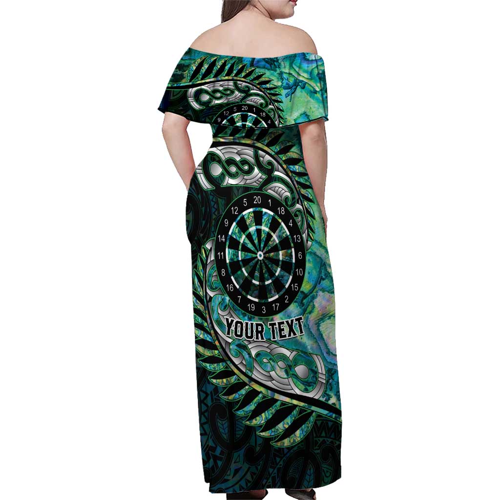 New Zealand Darts Personalised Family Matching Off Shoulder Maxi Dress and Hawaiian Shirt Aotearoa Silver Fern Green Papua Shell Spirit