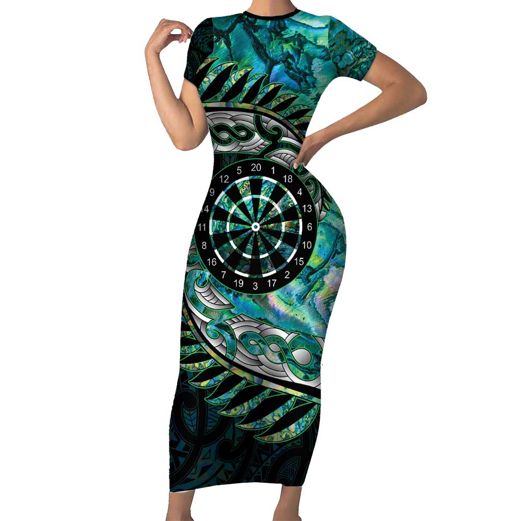 New Zealand Darts Personalised Family Matching Short Sleeve Bodycon Dress and Hawaiian Shirt Aotearoa Silver Fern Green Papua Shell Spirit LT9 Mom's Dress Green - Polynesian Pride