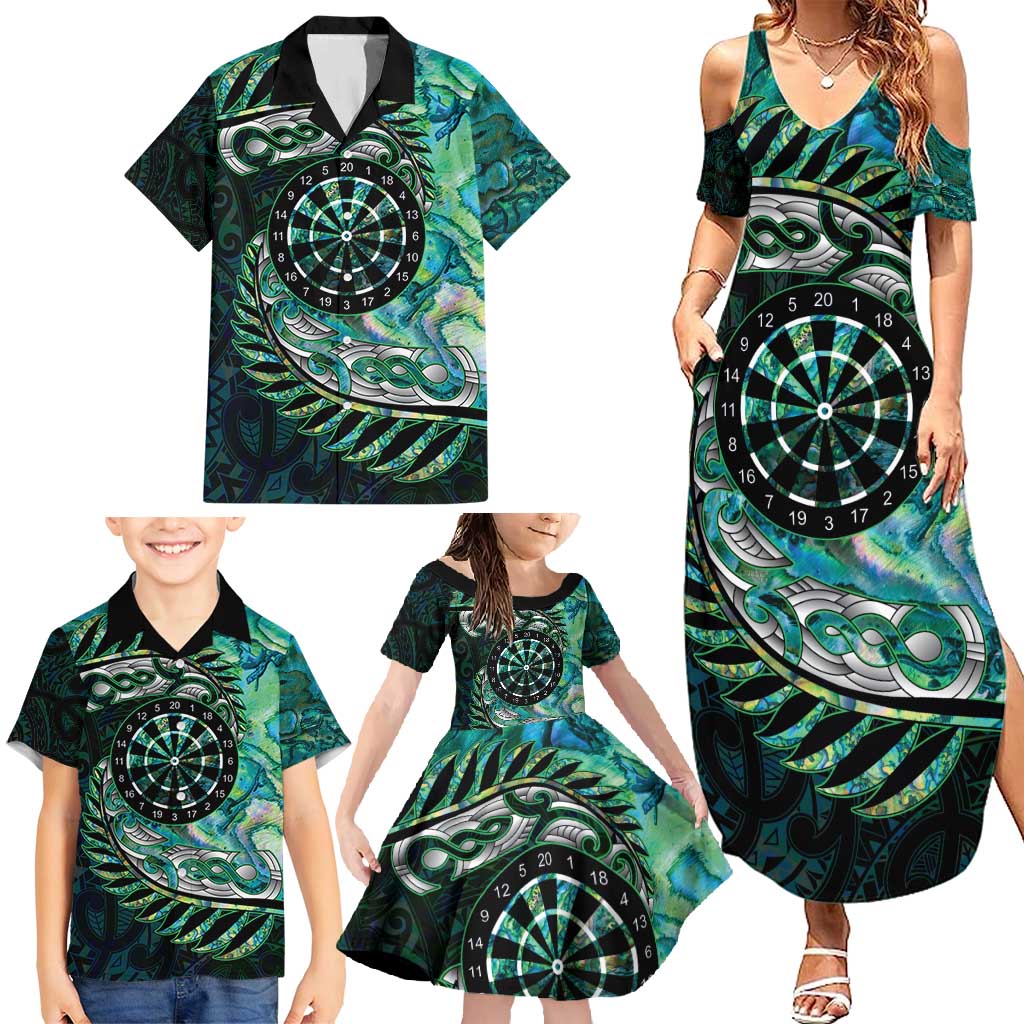 New Zealand Darts Personalised Family Matching Summer Maxi Dress and Hawaiian Shirt Aotearoa Silver Fern Green Papua Shell Spirit LT9 - Polynesian Pride
