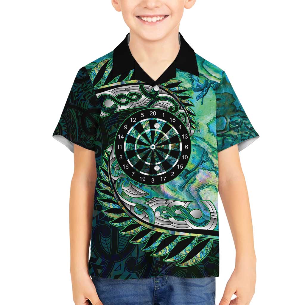 New Zealand Darts Personalised Family Matching Summer Maxi Dress and Hawaiian Shirt Aotearoa Silver Fern Green Papua Shell Spirit LT9 Son's Shirt Green - Polynesian Pride