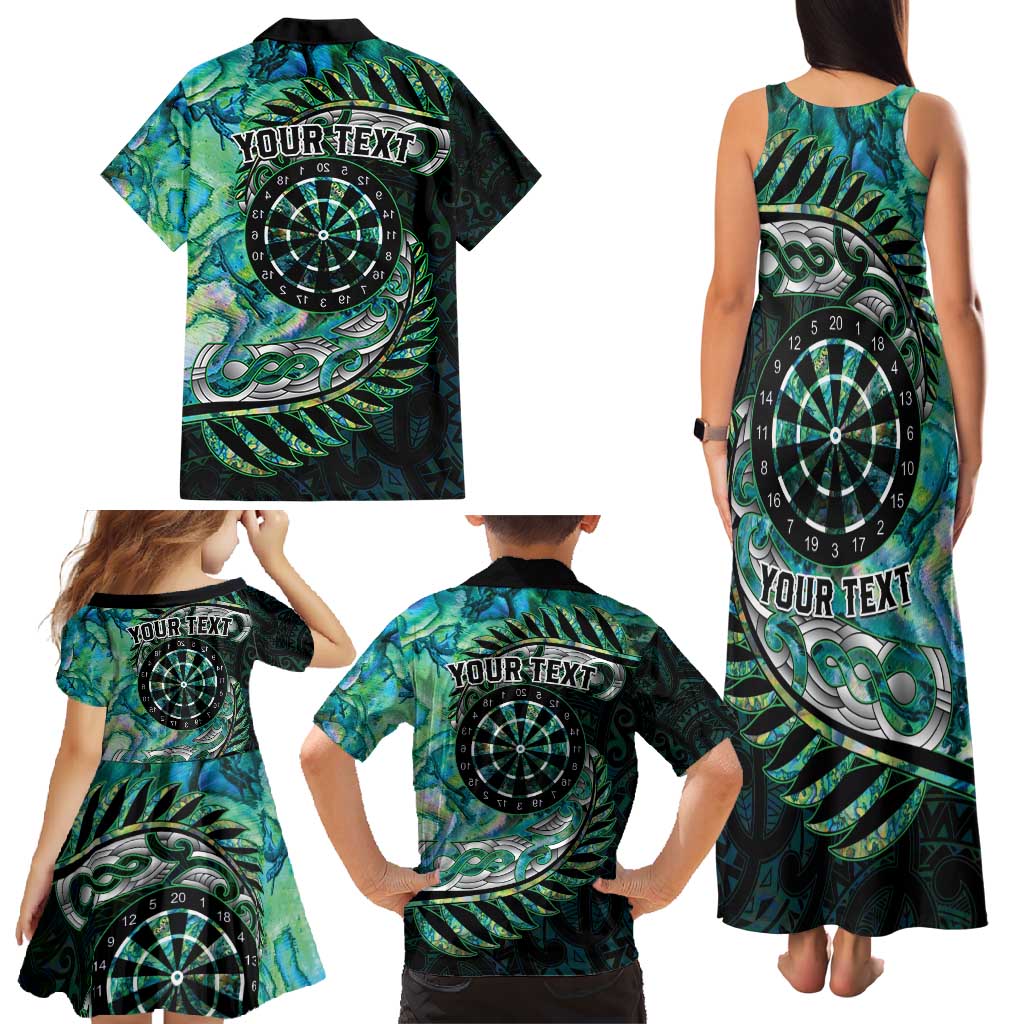 New Zealand Darts Personalised Family Matching Tank Maxi Dress and Hawaiian Shirt Aotearoa Silver Fern Green Papua Shell Spirit LT9 - Polynesian Pride