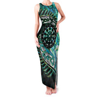 New Zealand Darts Personalised Family Matching Tank Maxi Dress and Hawaiian Shirt Aotearoa Silver Fern Green Papua Shell Spirit LT9 Mom's Dress Green - Polynesian Pride