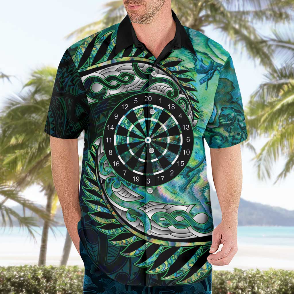 New Zealand Darts Personalised Hawaiian Shirt Aotearoa Silver Fern Green Papua Shell Spirit