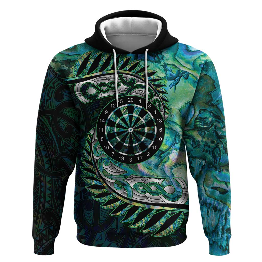 New Zealand Darts Personalised Hoodie Aotearoa Silver Fern Green Papua Shell Spirit
