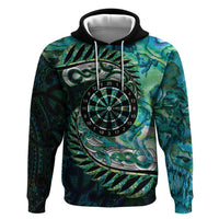New Zealand Darts Personalised Hoodie Aotearoa Silver Fern Green Papua Shell Spirit