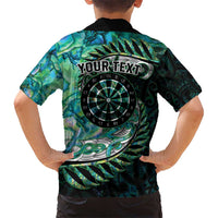 New Zealand Darts Personalised Kid Hawaiian Shirt Aotearoa Silver Fern Green Papua Shell Spirit