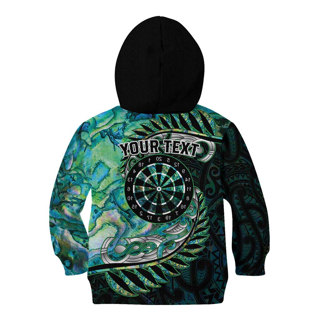 New Zealand Darts Personalised Kid Hoodie Aotearoa Silver Fern Green Papua Shell Spirit