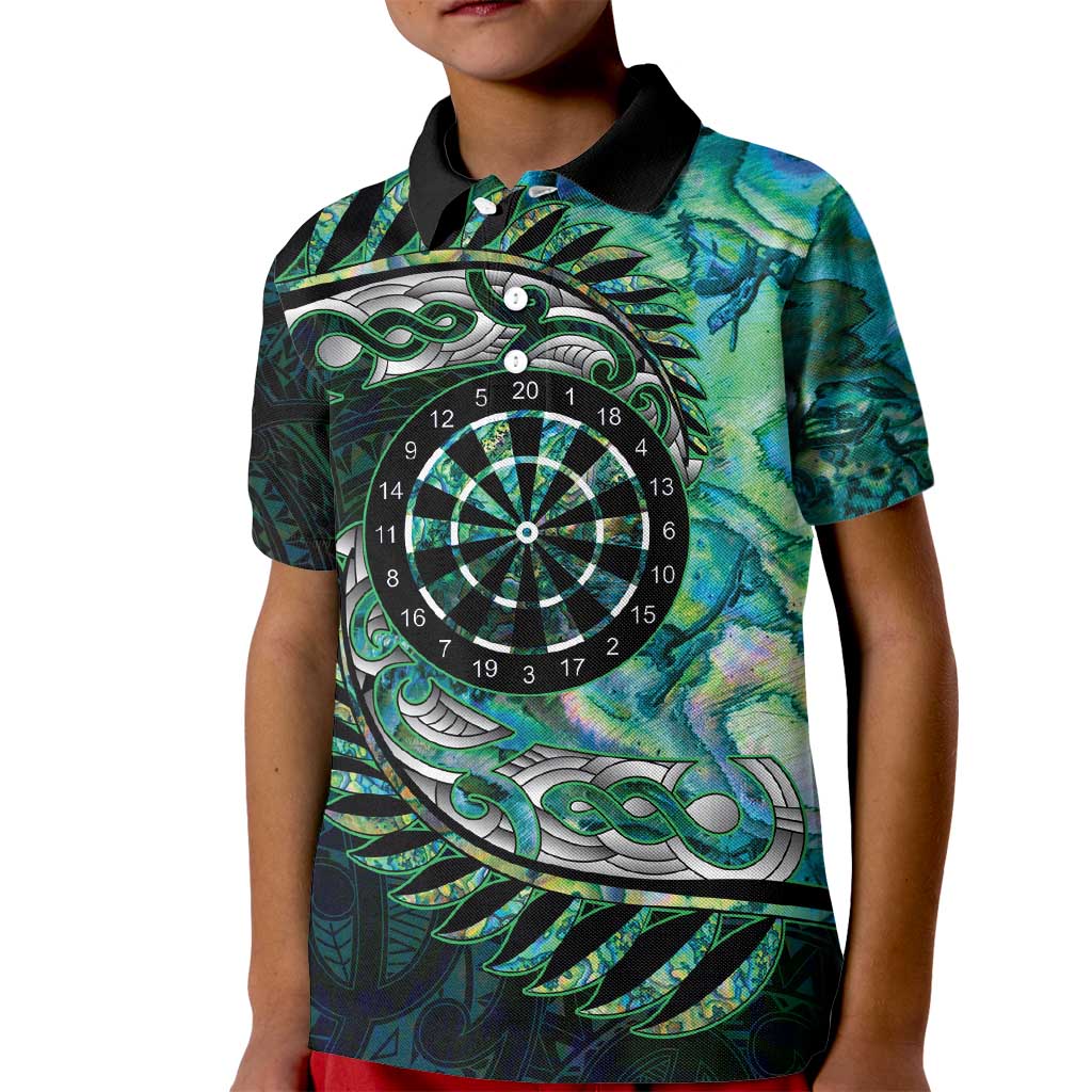 New Zealand Darts Personalised Kid Polo Shirt Aotearoa Silver Fern Green Papua Shell Spirit
