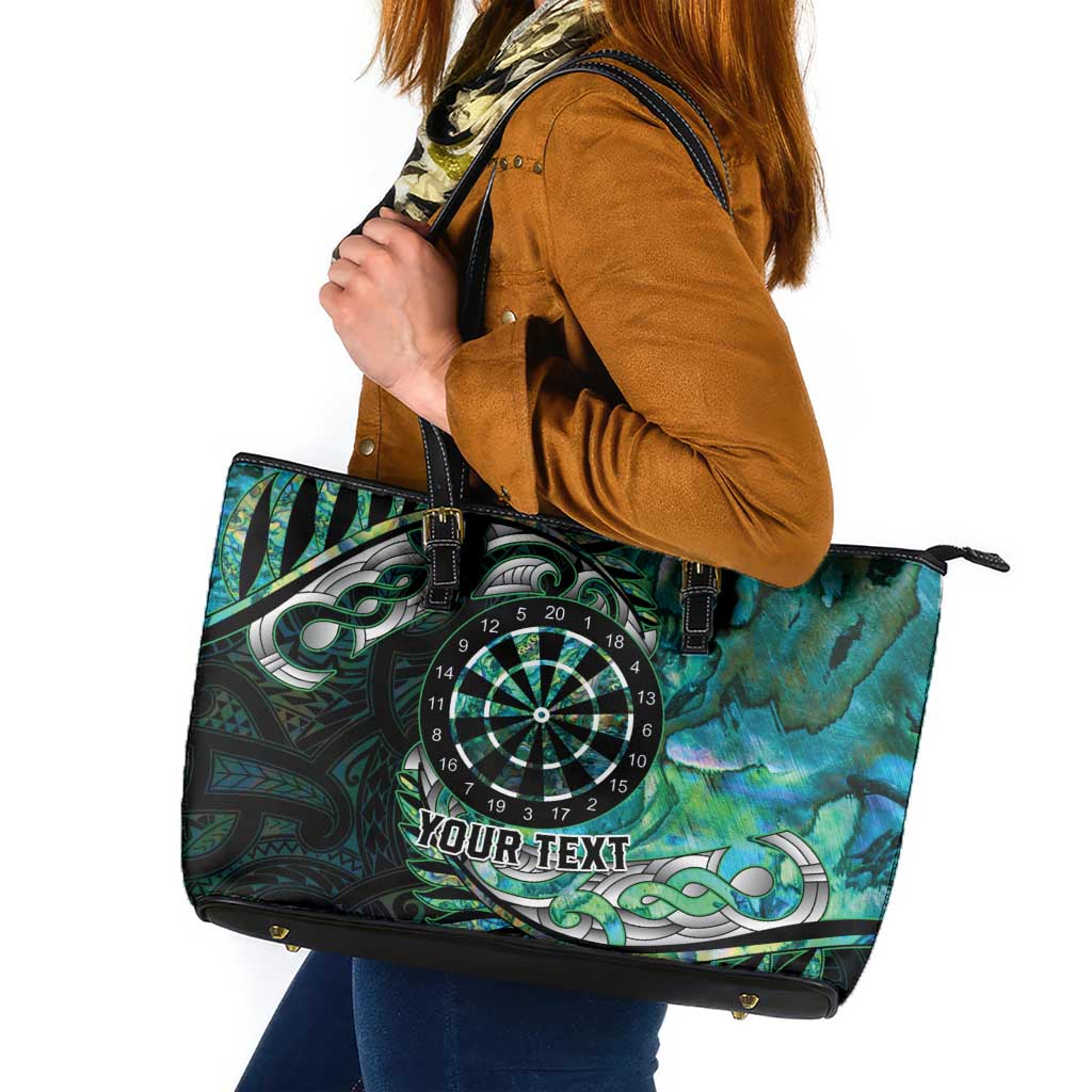 New Zealand Darts Personalised Leather Tote Bag Aotearoa Silver Fern Green Papua Shell Spirit LT9 Green - Polynesian Pride