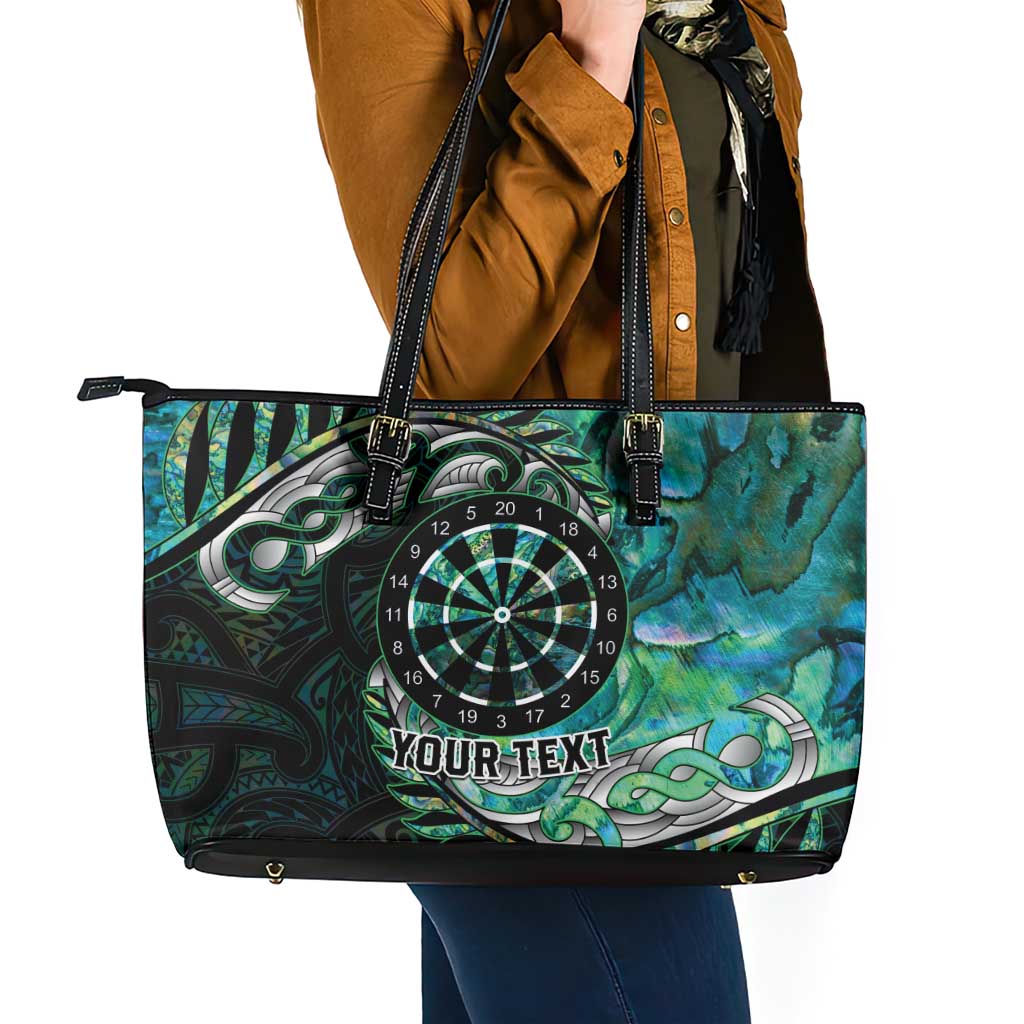 New Zealand Darts Personalised Leather Tote Bag Aotearoa Silver Fern Green Papua Shell Spirit LT9 - Polynesian Pride