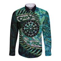 New Zealand Darts Personalised Long Sleeve Button Shirt Aotearoa Silver Fern Green Papua Shell Spirit LT9 Unisex Green - Polynesian Pride