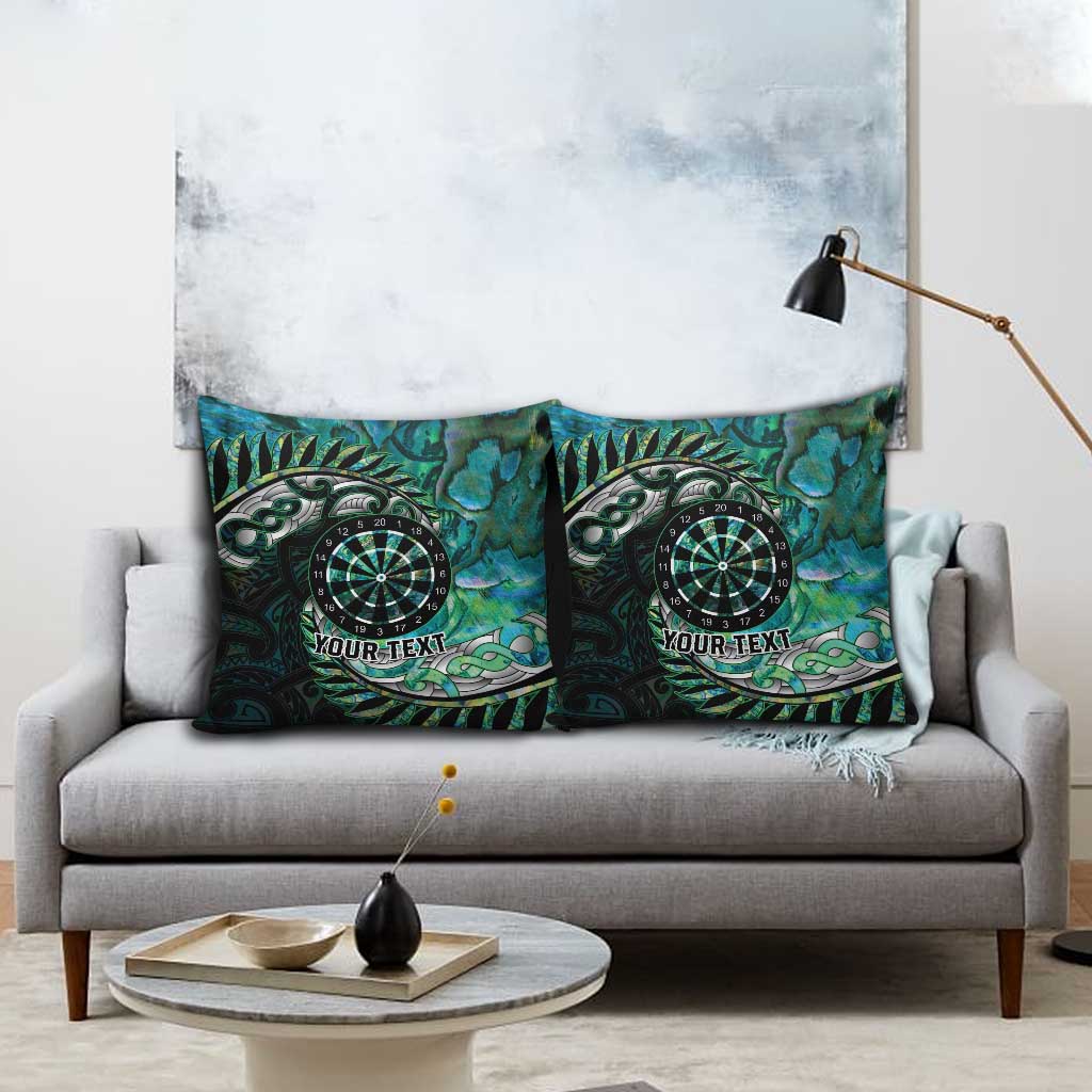 New Zealand Darts Personalised Pillow Cover Aotearoa Silver Fern Green Papua Shell Spirit - Polynesian Pride