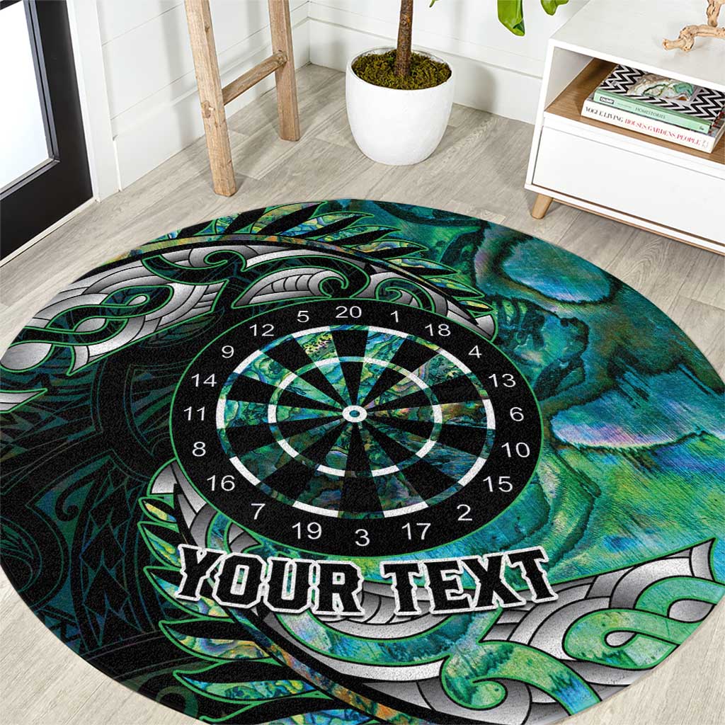 New Zealand Darts Personalised Round Carpet Aotearoa Silver Fern Green Papua Shell Spirit