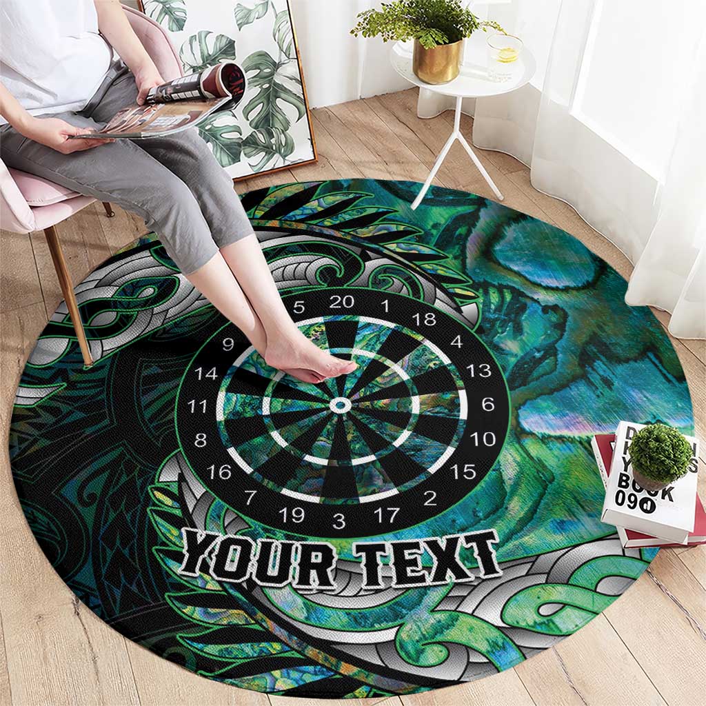 New Zealand Darts Personalised Round Carpet Aotearoa Silver Fern Green Papua Shell Spirit