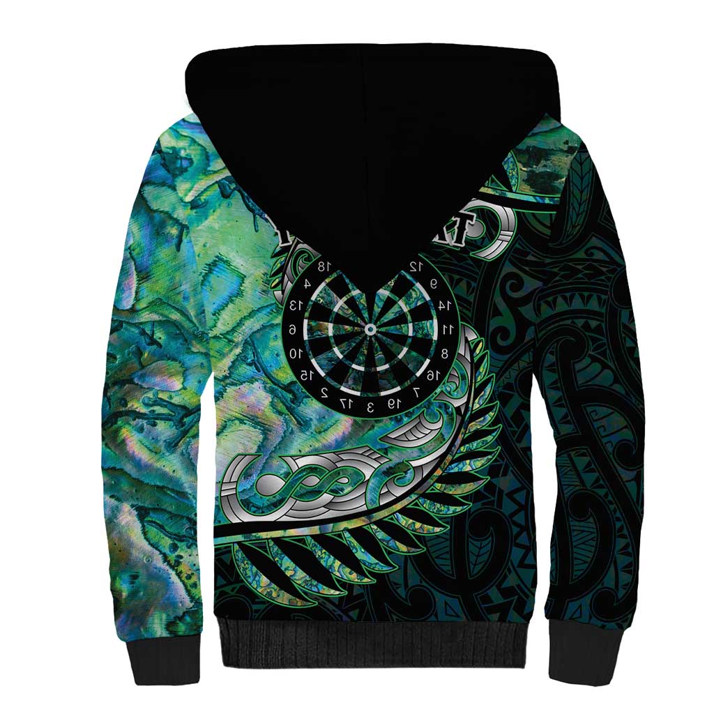 New Zealand Darts Personalised Sherpa Hoodie Aotearoa Silver Fern Green Papua Shell Spirit