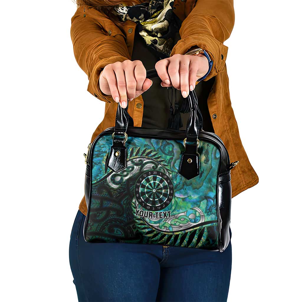 New Zealand Darts Personalised Shoulder Handbag Aotearoa Silver Fern Green Papua Shell Spirit