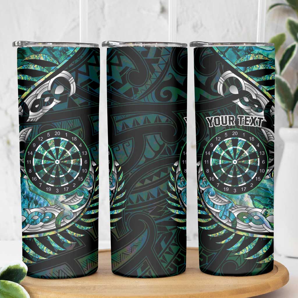 New Zealand Darts Personalised Skinny Tumbler Aotearoa Silver Fern Green Papua Shell Spirit LT9 - Polynesian Pride