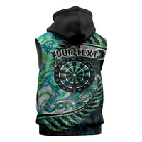 New Zealand Darts Personalised Sleeveless Hoodie Aotearoa Silver Fern Green Papua Shell Spirit - Polynesian Pride