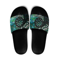 New Zealand Darts Personalised Slide Sandals Aotearoa Silver Fern Green Papua Shell Spirit LT9 Green - Polynesian Pride