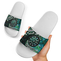 New Zealand Darts Personalised Slide Sandals Aotearoa Silver Fern Green Papua Shell Spirit LT9 - Polynesian Pride